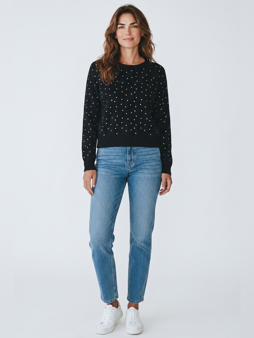 Brodie Cashmerr Polka Dot Sweater // Black & Gold // Medium